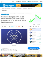 Cardano Surges 27% in 30 Days While Spot ETF Odds Jump 45% — Is $5 ADA Price Within Reach? ⋆ ZyCrypto