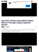 New BTC Whale Grabs $163.5 Million Bitcoin Through Crypto Legend's Broker - U.Today