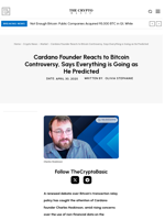 Cardano Founder Reacts to Bitcoin Controversy, Says Everything is Going as He Predicted