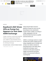 Solana-Based Exchange Raydium’s RAY Dives 25% as Pump.Fun Appears to Test Its Own Exchange