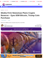 Newsmax Plans Crypto Reserve – Eyes $5M Bitcoin, Trump Coin