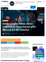 Aster Crypto News: Aster Overtakes Hyperliquid with Record $11.9B Volume | Live Bitcoin News