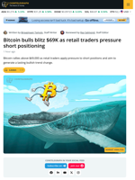 Bitcoin Pushes Above $69K as Retail Bulls Show Intent