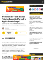 472 Million XRP Floods Binance Following Geopolitical Turmoil: Is Ripple's Price in Danger?