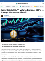 JasmyCoin (JASMY) Volume Explodes 300%: Is Stronger Momentum Ahead?