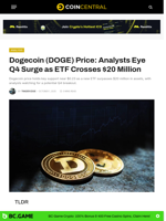 Dogecoin (DOGE) Price: Analysts Eye Q4 Surge as ETF Crosses $20 Million - CoinCentral