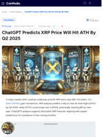 ChatGPT Predicts XRP Price Will Hit ATH By Q2 2025, Yeti Ouro (YETIO), gain momentum