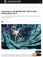 Liquidations Hit $613M With XRP & ADA Pulling Back Hard - DailyCoin