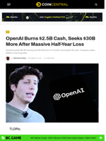 OpenAI Burns $2.5B Cash, Seeks $30B More After Massive Half-Year Loss - CoinCentral