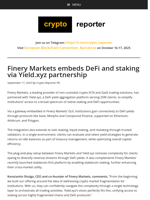 Finery Markets embeds DeFi and staking via Yield.xyz partnership