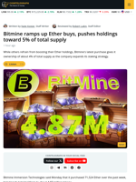Bitmine Expands ETH Treasury with Major Purchase, Nears 5% Supply