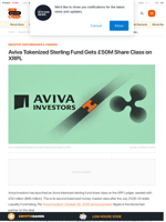 Aviva Tokenized Sterling Fund Gets £50M XRPL Class
