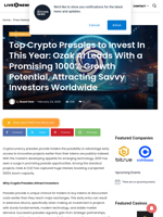 Top Crypto Presales to Invest In This Year: Ozak AI Leads With a Promising 1000% Growth Potential, Attracting Savvy Investors Worldwide | Live Bitcoin News