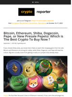 Bitcoin, Ethereum, Shiba, Dogecoin, Pepe, or New Presale Pepeto: Which is The Best Crypto To Buy Now ?