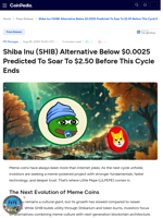 Shiba Inu (SHIB) Alternative Below $0.0025 Predicted To Soar To $2.50 Before This Cycle Ends