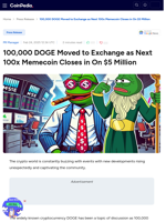 PEPETO heading towards $5 million while 100,000 DOGE tokens have been moved to exchange