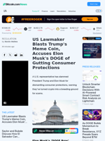 US Lawmaker Blasts Trump's Meme Coin, Accuses Elon Musk's DOGE of Gutting Consumer Protections – Regulation Bitcoin News