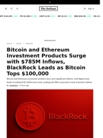 Bitcoin and Ethereum Investment Products Surge with $785M Inflows, BlackRock Leads as Bitcoin Tops $100,000 - 
