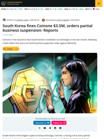 South Korea Orders Suspension, Fine for Crypto Exchange Coinone