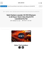 Bybit Hackers Launder 45,900 Ethereum in 24 Hours: Here’s How Much ETH Laundered So Far