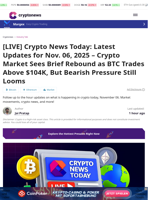 [LIVE] Crypto News Today: Latest Updates for Nov. 06, 2025 – Crypto Market Sees Brief Rebound as BTC Trades Above $104K, But Bearish Pressure Still Looms