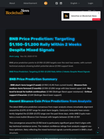 BNB Price Prediction: Targeting $1,150-$1,200 Rally Within 2
Weeks Despite Mixed Signals
