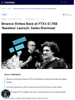 Binance Strikes Back at FTX’s $1.76B ‘Baseless’ Lawsuit, Seeks Dismissal