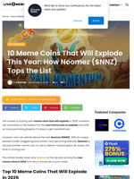 10 Meme Coins That Will Explode This Year: How Noomez ($NNZ) Tops the List | Live Bitcoin News