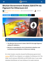 Bhutan Stakes 320 ETH via Figment for Ethereum 2.0