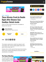 These Altcoins Crash by Double Digits After Binance Says Goodbye: Details Inside