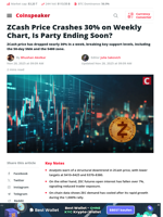 ZCash Price Crashes 30% on Weekly Chart, Is Party Ending Soon? - Coinspeaker