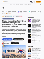 Ripple Marks Significant Step in Korea Through First Collaboration With a Leading Insurance Institution – Featured Bitcoin News