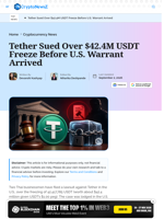 Tether Sued Over $42.4M USDT Freeze by Thai Businessmen