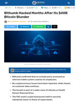 Bithumb Hacked Months After Its $40B Bitcoin Blunder - Crypto News Flash