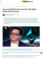 Tom Lee's BitMine Buys The Dip With $480 Million ETH Purchase