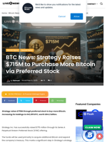 BTC News: Strategy Raises $715M to Purchase More Bitcoin via Preferred Stock | Live Bitcoin News