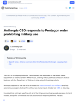 Anthropic CEO responds to Pentagon order prohibiting military use: Guest Post by Cointelegraph | CoinMarketCap