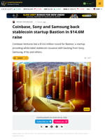 Coinbase Leads $14.6M Round for Stablecoin Startup Bastion