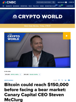 Bitcoin could reach $150,000 before facing a bear market: Canary Capital CEO Steven McClurg