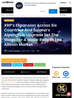 XRP’s Expansion Across Six Countries And Solana’s Alpenglow Upgrade Set The Stage For A Major Rally In The Altcoin Market | Live Bitcoin News