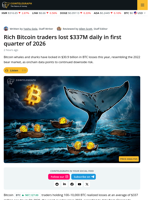 Bitcoin Whales, Sharks Realized $337M in Daily Losses in Q1 2026