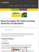 Bitcoin Price Analysis: BTC Troubles Just Getting Started After 3% Daily Decline?