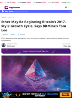 Ether May Be Beginning Bitcoin’s 2017-Style Growth Cycle, Says BitMine’s Tom Lee