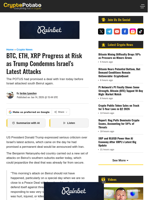 BTC, ETH, XRP Progress at Risk as Trump Condemns Israel's Latest Attacks