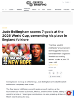 Jude Bellingham scores 7 goals at the 2026 World Cup, cementing his place in England folklore