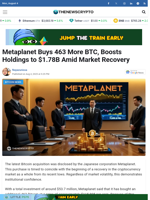 Metaplanet Buys 463 More BTC, Boosts Holdings to $1.78B Amid Market Recovery - TheNewsCrypto