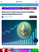 Ethereum On-Chain Volume Soars To $13 Billion, Approaching Historic Records