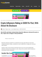 Crypto Influencers Raking in $60K Per Post, With Almost No Disclosure