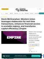 Devin McGranahan: Western Union leverages stablecoins for real-time transactions, enhances financial access in unstable regions, and transforms capital efficiency | Empire