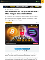 Will Bitcoin Hit $1.3M by 2035? Bitwise CIO Explains His Thesis
